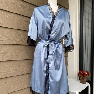 Women's Satin Bathrobe Oblique V-Neck Short Kimono Robe Bridesmaids Robe